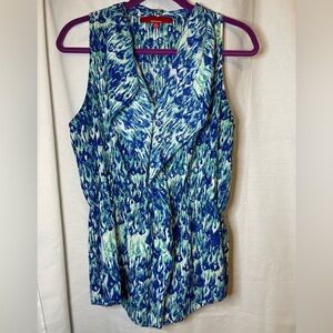 Saks Fifth Ave Red Label Blue Green White Sleeveless Abstract Dressy Top Size M